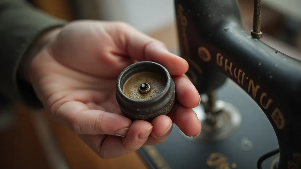 Hand holding a vintage bobbin