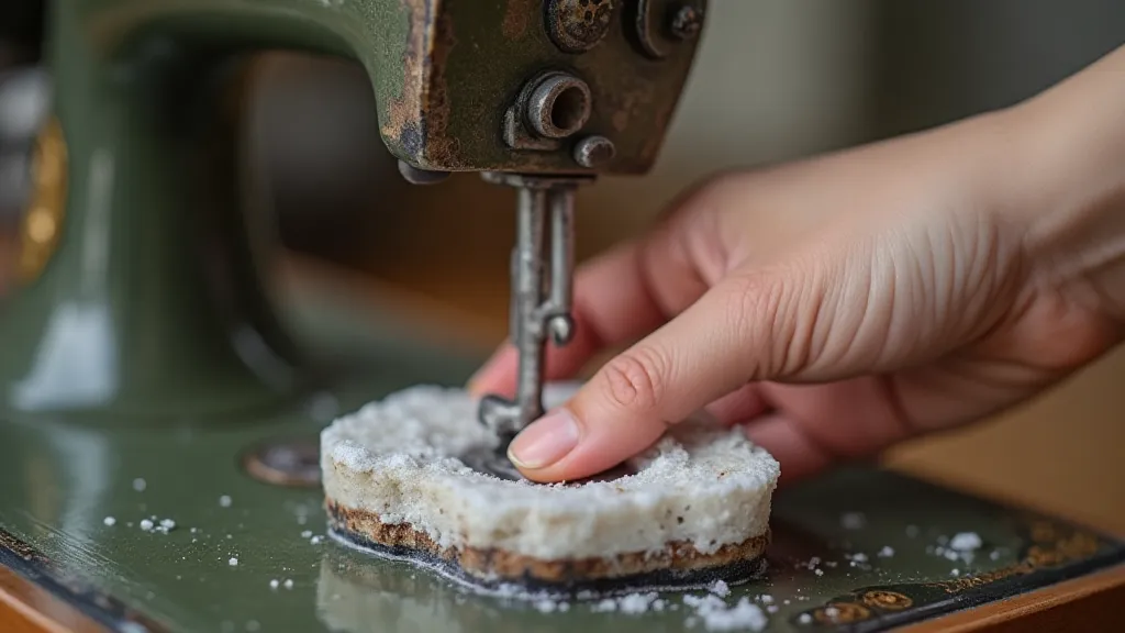 Hand scrubbing a vintage sewing machine with soapy water