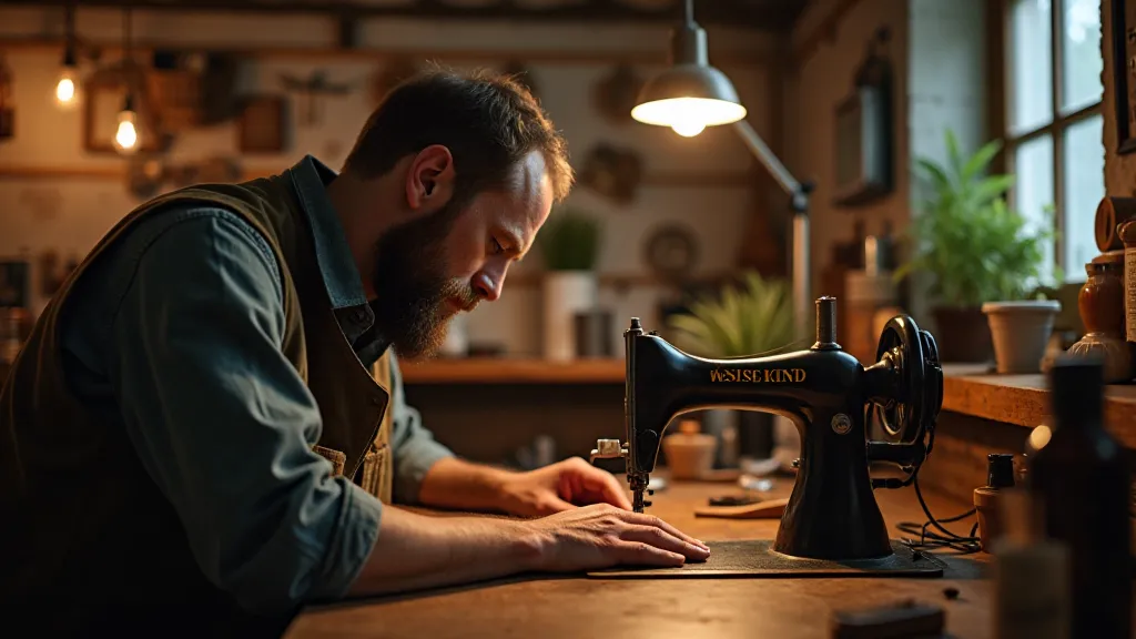 Collector working on a vintage sewing machine