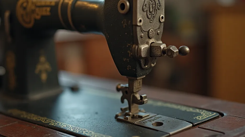 Detail of a hand crank sewing machine mechanism