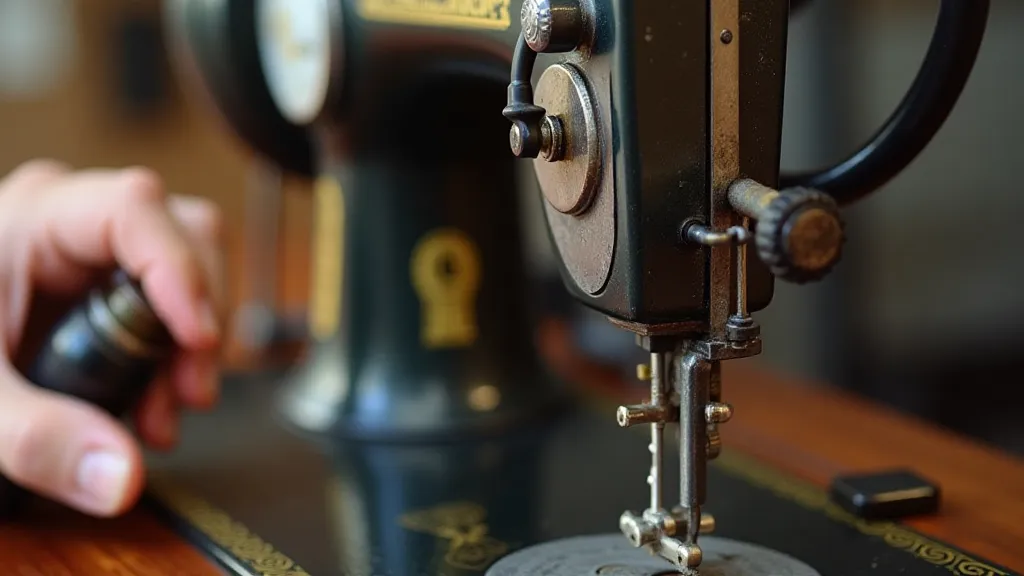 Hand oiling a vintage sewing machine